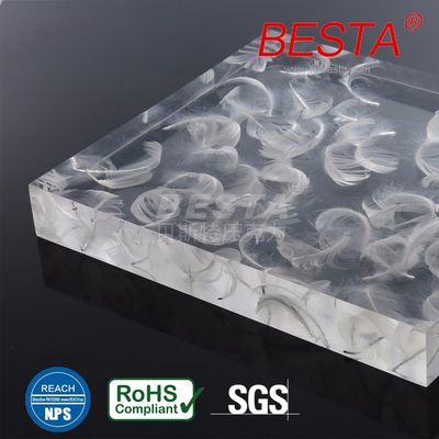 White Feather Effect Decorative Plexiglass Window Panels 15-60mm OEM