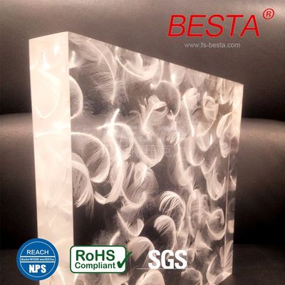 White Feather Effect Decorative Plexiglass Window Panels 15-60mm OEM